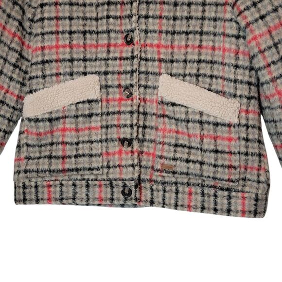 Brixton Nouvelle Plaid Sherpa Peacoat Red Black Vanilla Cozy Fall Winter Chic M - Picture 4 of 16